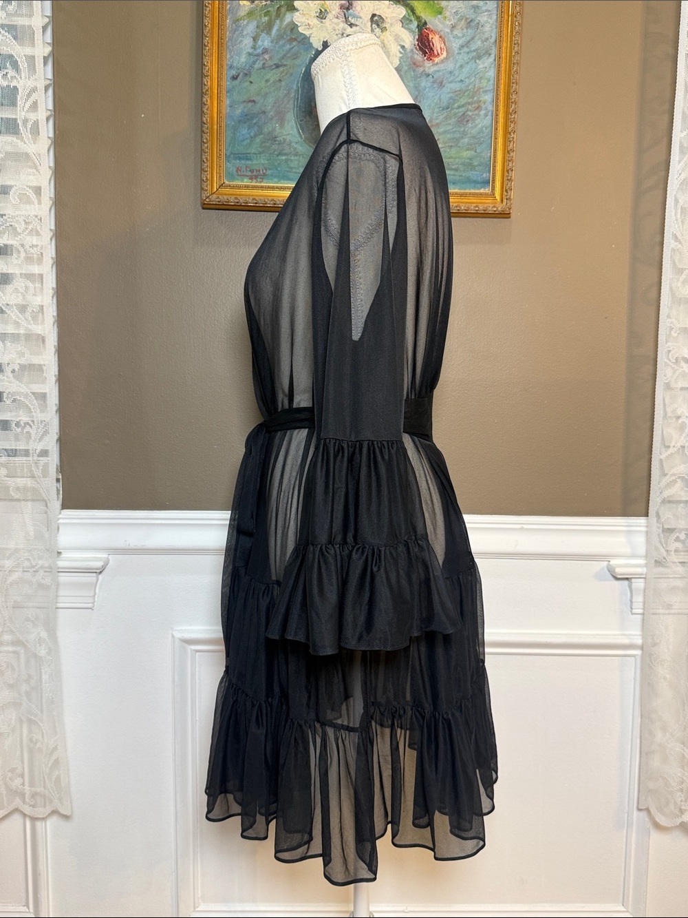 Betsey Johnson Intimates Y2K Black Sheer Ruffle Tiered Robe OS - Picture 2 of 7
